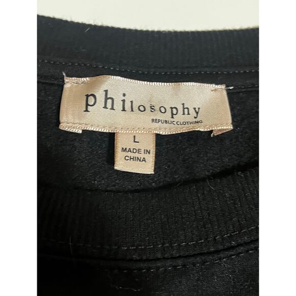 Philosophy Black Cozy Christmas Sweatshirt w/ Sequined Wine Glass with Santa Hat - Picture 2 of 7